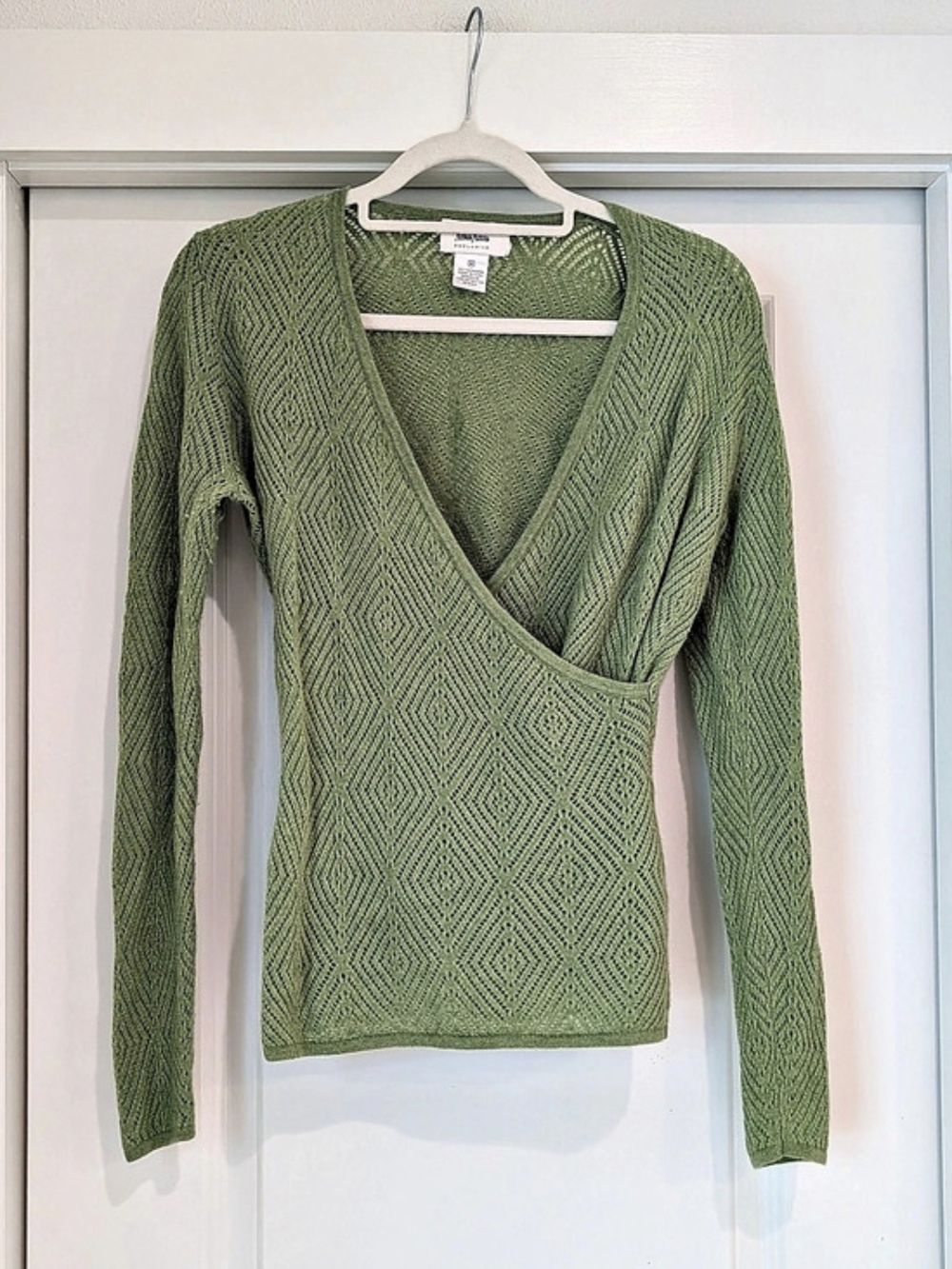 Neiman Marcus Exclusive 100% Cashmere Green Geometric Wrap Sweater Size M